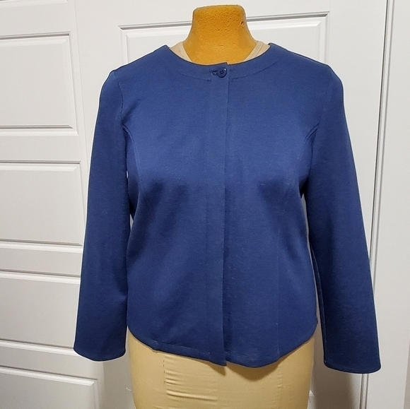 CHICO'S LIGHTWEIGHT JACKET BLUE FLORAL INTERIOR WOMEN SIZE 2 LARGE ONE BUTTON - Picture 3 of 15